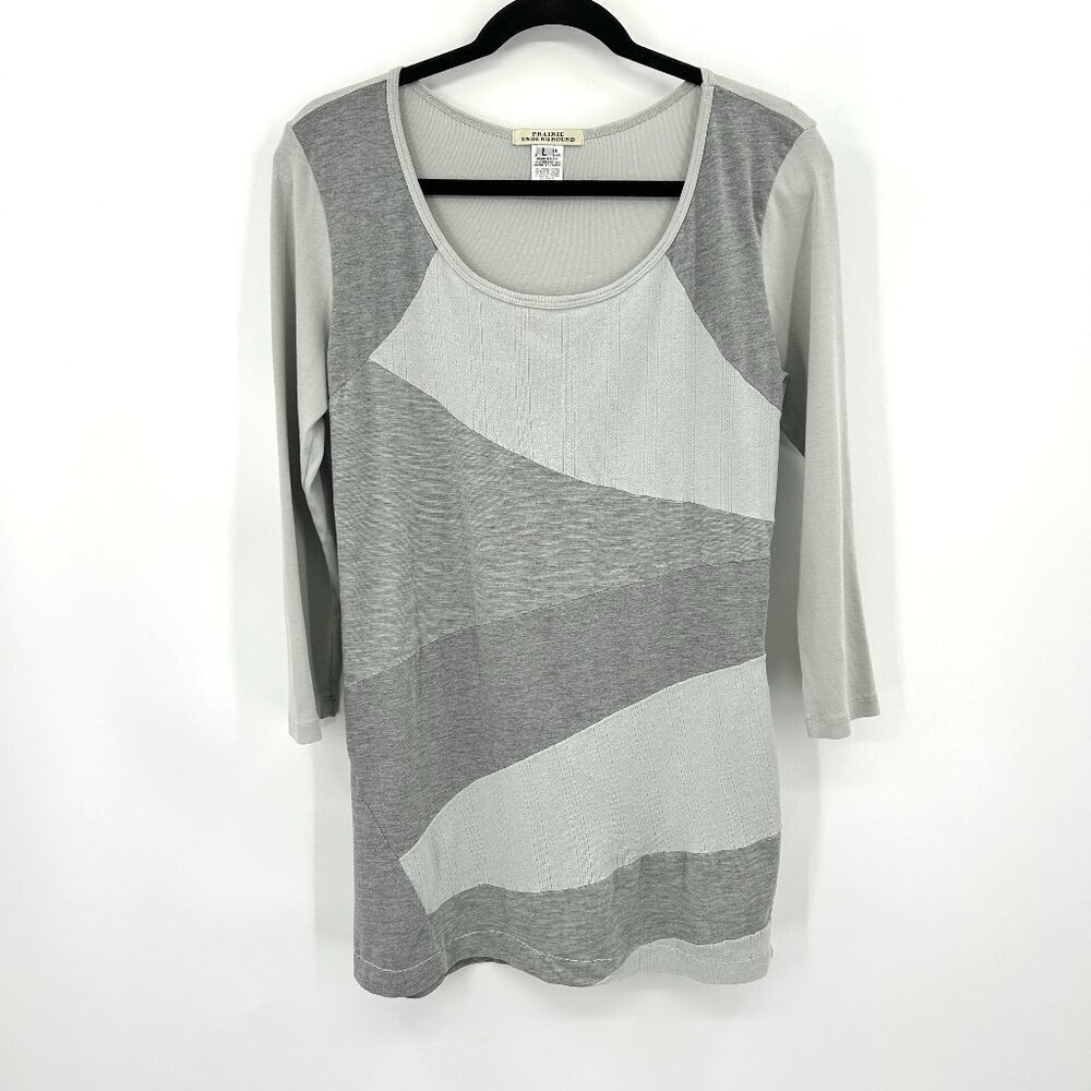PRAIRIE UNDERGROUND *Flawed* Gray Colorblock Scoop Neck Long Tunic Top Large
